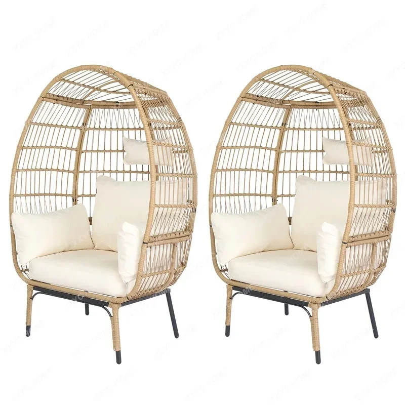 HHhot Sale Oversized Indoor Outdoor Lounger With Stand And Cushions - Beige Rattan With Cream Cushion