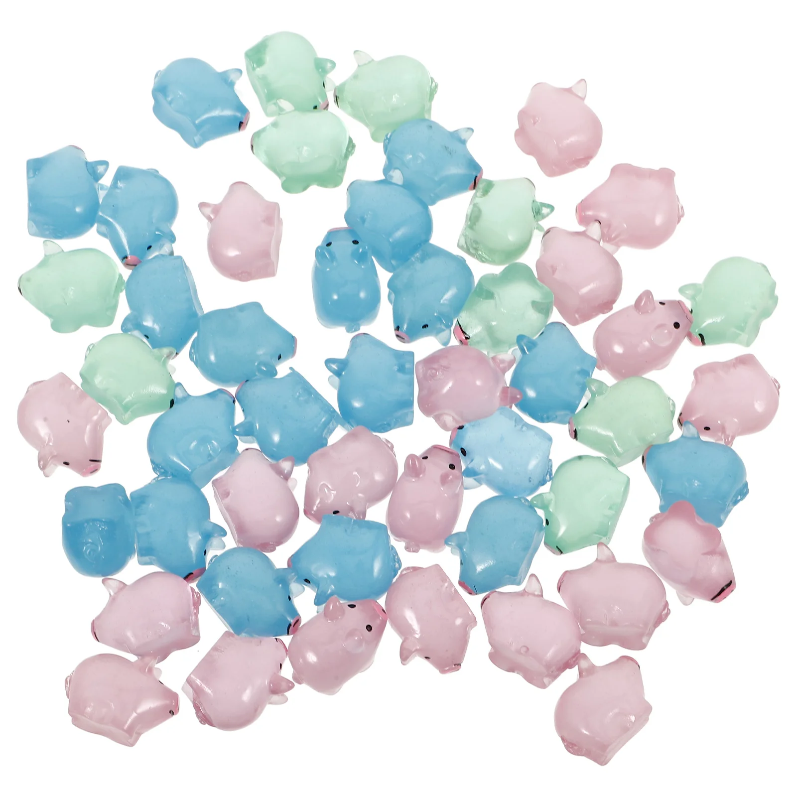 

50pcs Night Glow Mini Resin Pig Figurines Adorable Cartoon Decorative Statues for Garden Flower Bed Lawn Pot Landscape