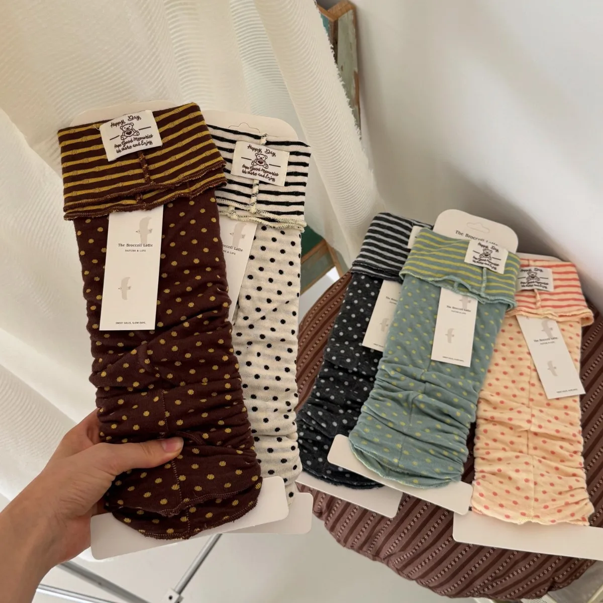Korean Contrasting Color Stacking Sock Sleeves Retro Stripeds Splicing Foot Socks Fashion Cotton Breathable Women's Leg Warmers