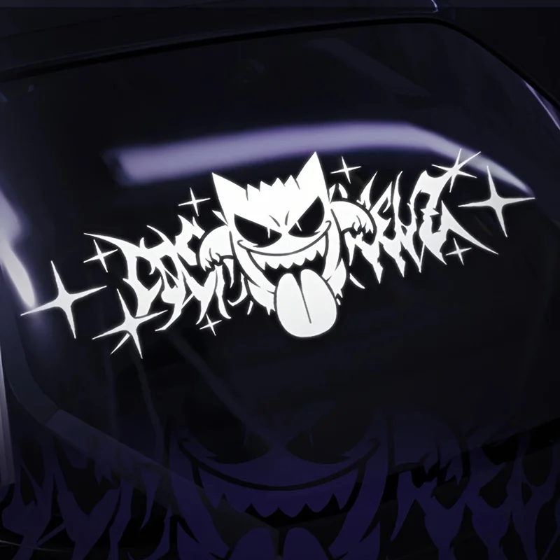 Anime Vinyl Car Decal - Fade-Resistant Sticker for Glass & Metal Surfaces - Black & White Cartoon Design with Stars & Sparkles