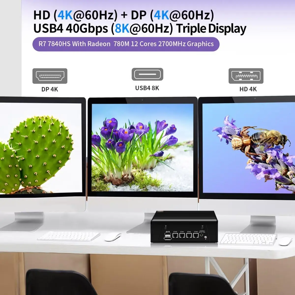 MNBOXCONET Mini PC Ryzen 7 7840HS (8C/16T)، كمبيوتر مكتبي Micro AMD Windows 11 Pro Office Firewall Router، 4 x i226V 2.5GbE