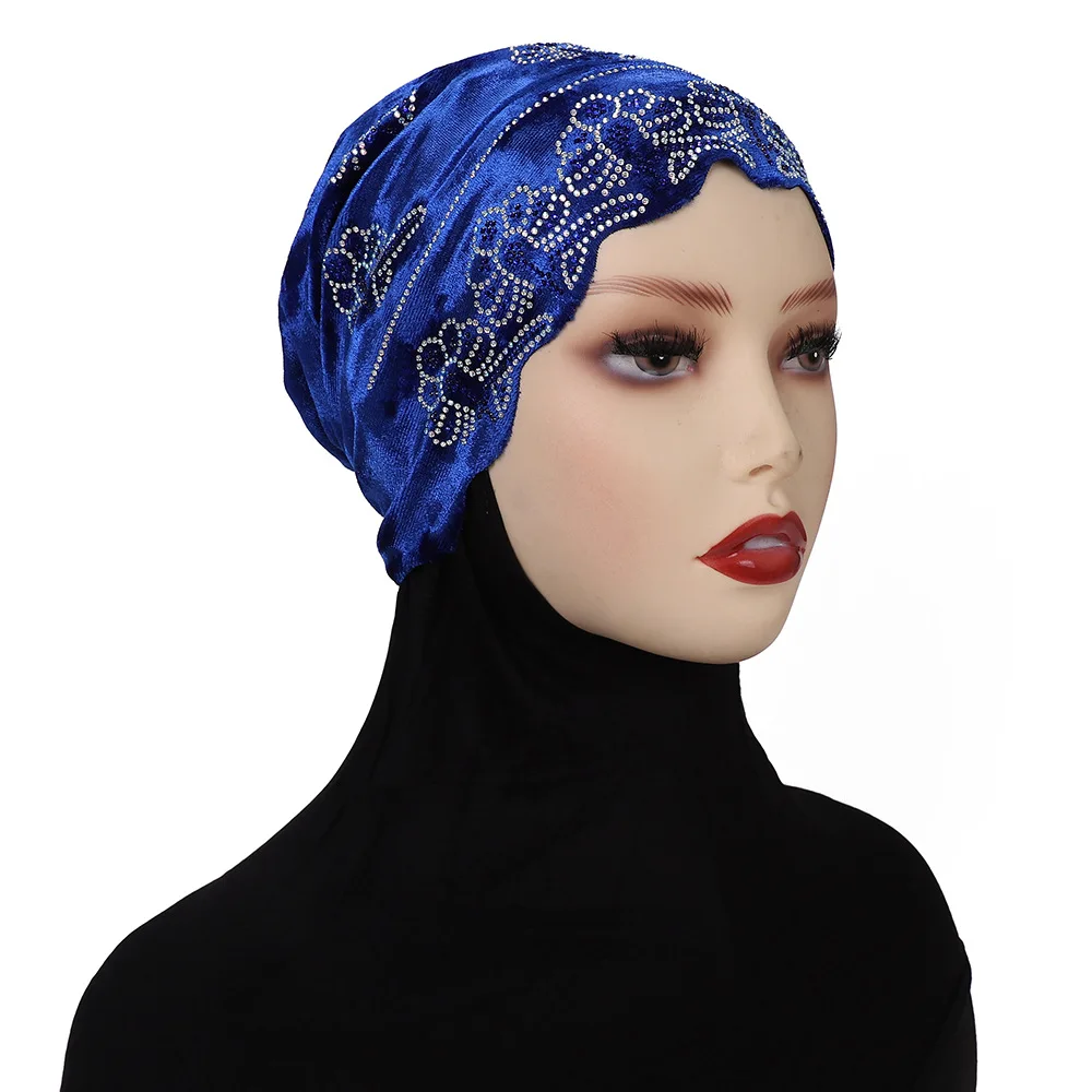 Strass Underscarf Velluto Cofano Berretti Donna Musulmano Hijab Cappello Interno Chemio Cap Perdita di Capelli Foulard Avvolgere la Testa Turbante Mujer