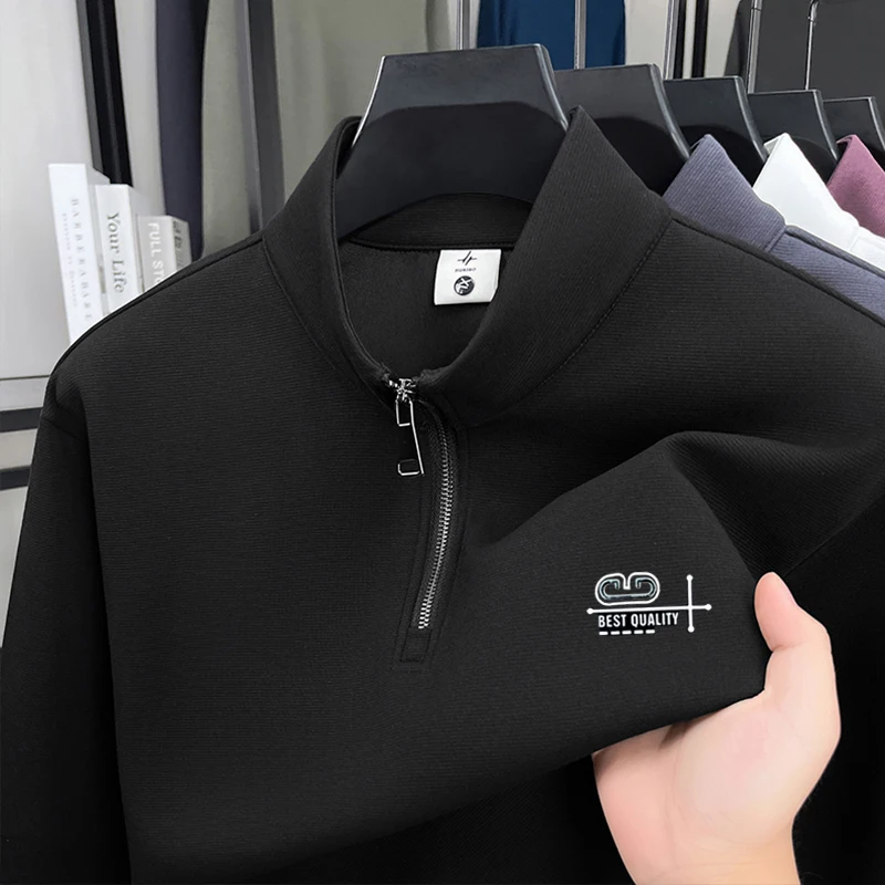 موضة الوقوف طوق نصف سستة الرجال السترة الراقية العلامة التجارية الخريف الشتاء الدفء الراحة الاتجاه الجديد رسالة تنقش البلوز