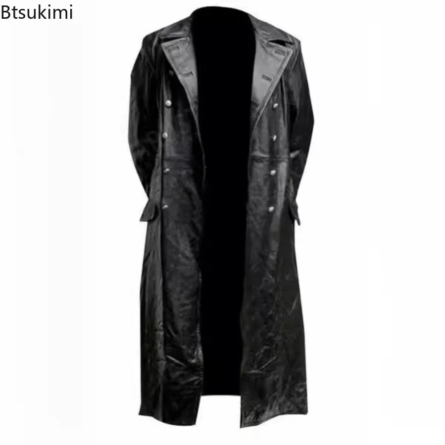2024 New Arrival Men's Vintage Medieval Faux Leather Trench Coats Autumn Winter Fashion High Quality Jacket Cosplay Costume Male