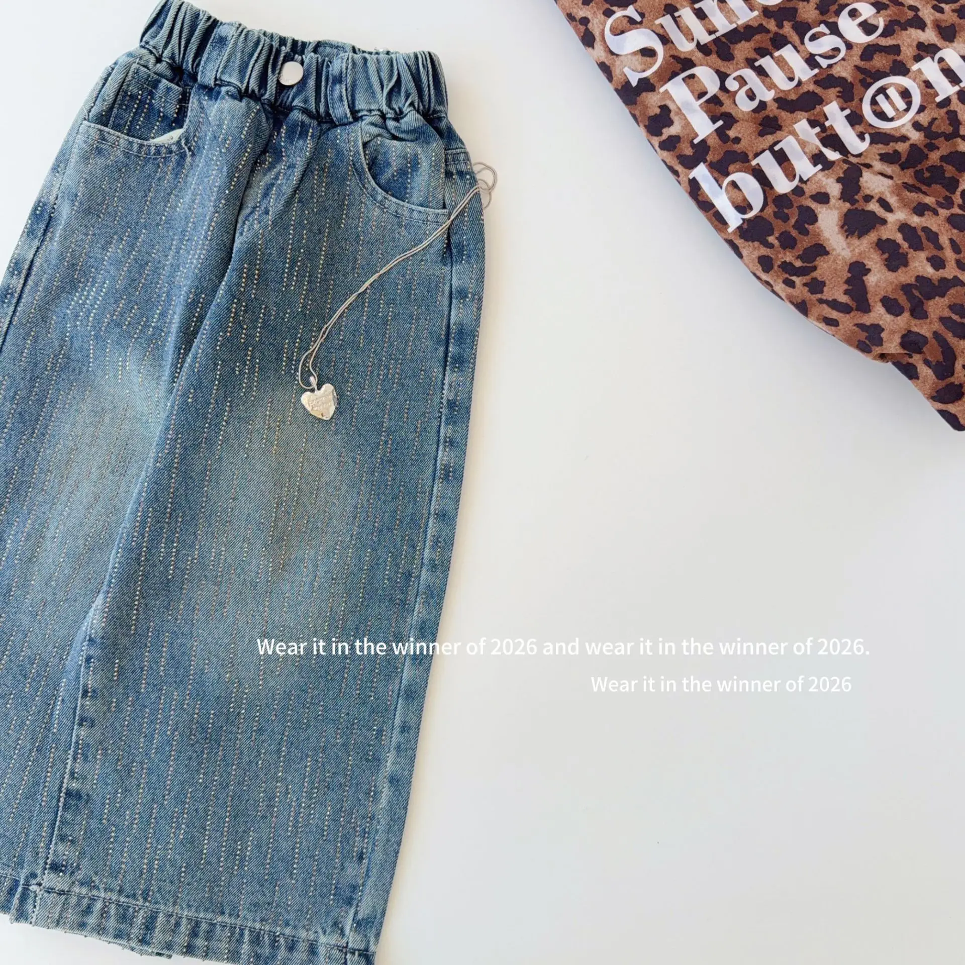 Girls Pants 2026 Spring and Autumn New Children's Clothing Korean Style Girl Baby Fashion Bright Drill Loose Wide Leg Jeans