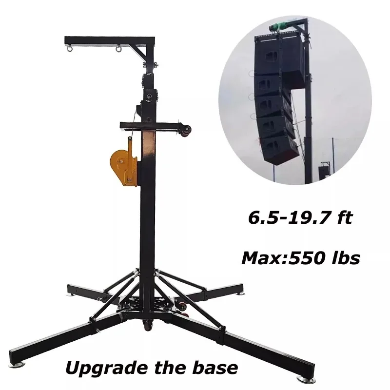 Hand-cranked steel flagpole mobile light  with wheels foldable iron mobile display stand hanging