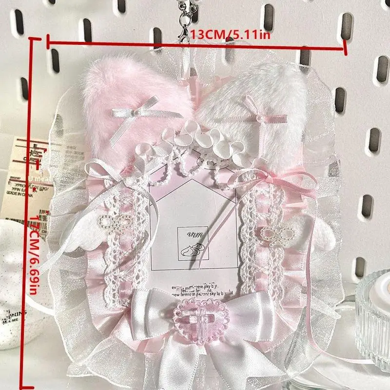 Süßer, niedlicher Plüsch-Spitzen-Fotokartenhalter, Anime-Lolita-Idol-Display, Fotokarten-Schutzhülle mit Schleifenanhänger, Taschen-Accessoire – Detail 7