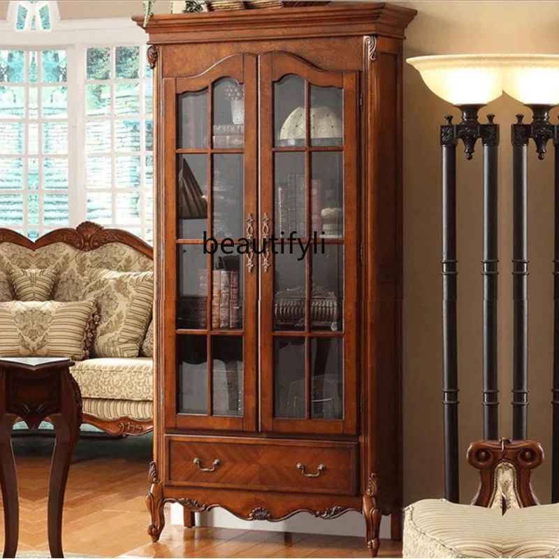 

zqqAmerican bookcase European study Double door glass bookcase Living room display storage wine cabinet