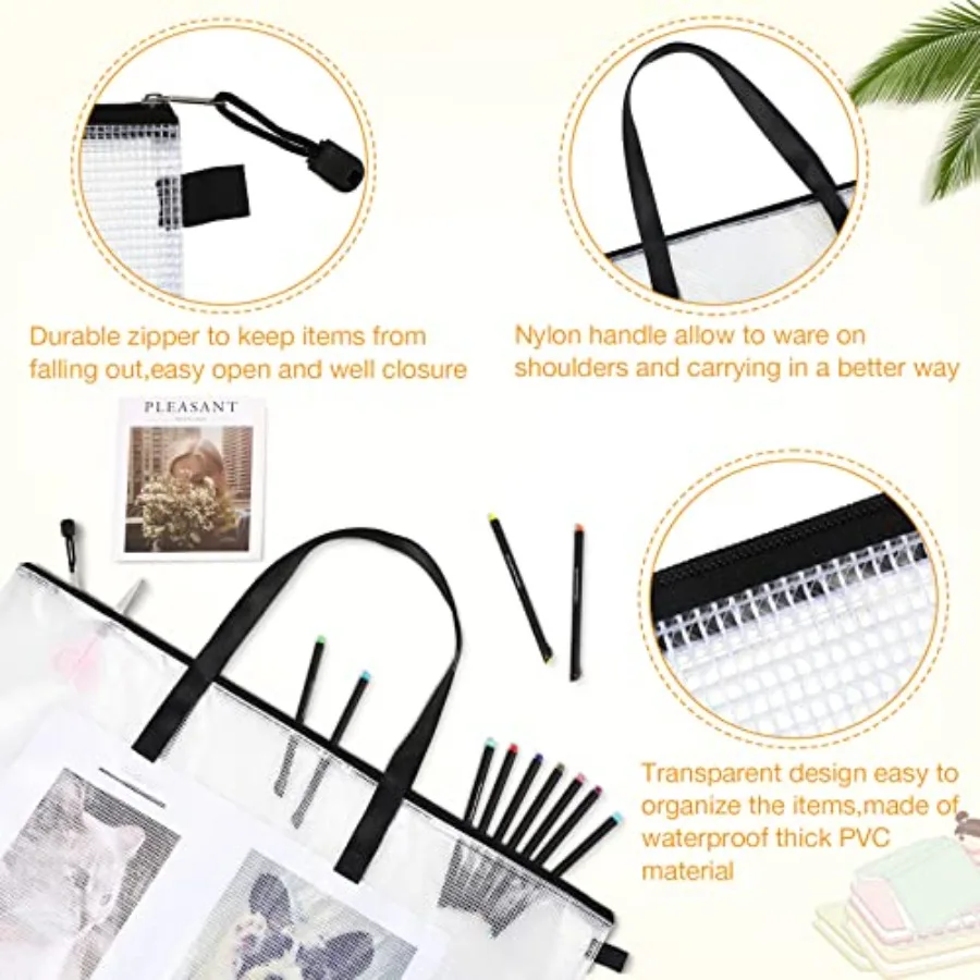 Bolsa de portafolio de arte de 20 piezas, carpeta de portafolio transparente de 19 ''x 25'', para obras de arte con cremallera y asa, bolsa de lápices A4, plástico de 9'' x 13''