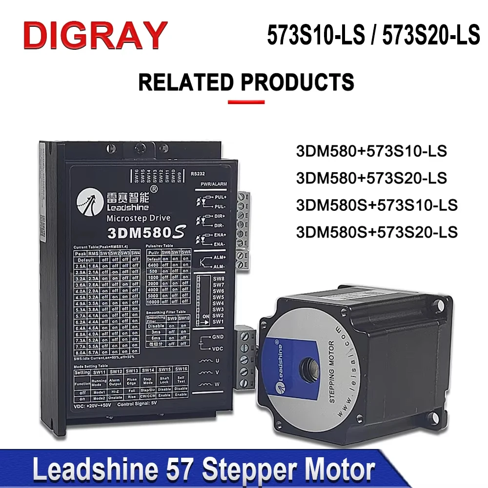 DIGRAR Leadshine Stepper Motor 573S20-LS 5.8A 573S10-LS 5.6A 3 Phase Stepping Motor for CNC Laser Engraving and Cutting Machine