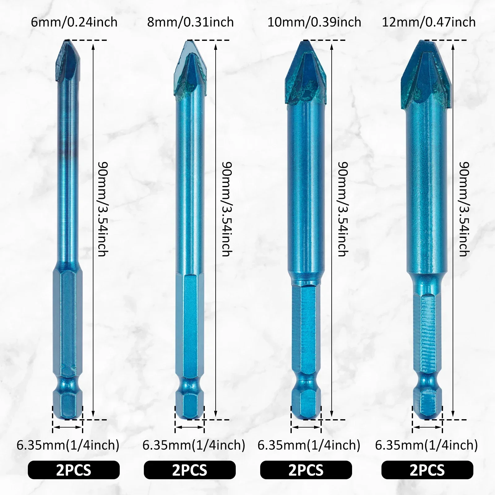 8-teiliges Exzenterbohrer-Set mit krummer Spitze, geneigter Exzenterbohrer, 1/4 Zoll, 5/16 Zoll, 3/8 Zoll, 1/2 Zoll Legierung, Exzenterbohrer-Set