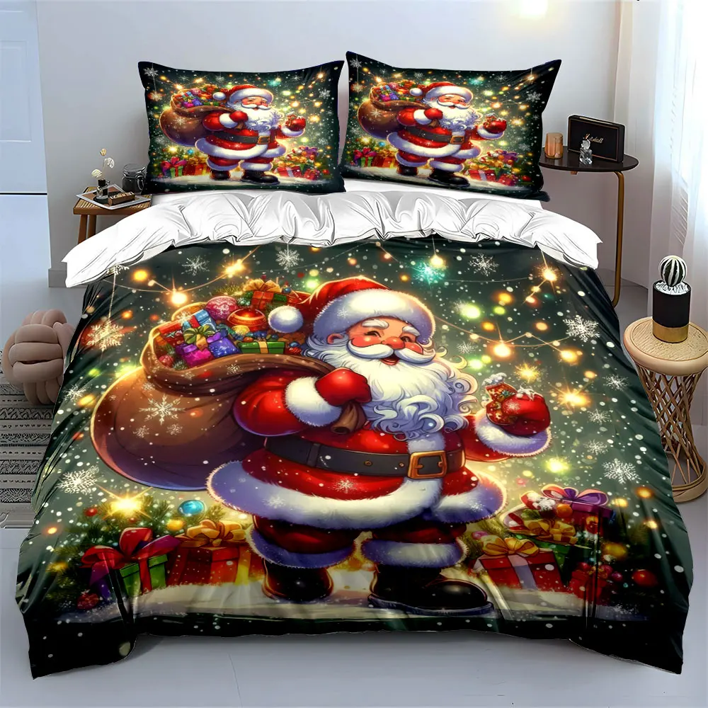 Santa Claus carrying a bag full of gifts in the snow Print Duvet Cover Bedding Set Included 1*Duvet Cover 2*Pillowcases
