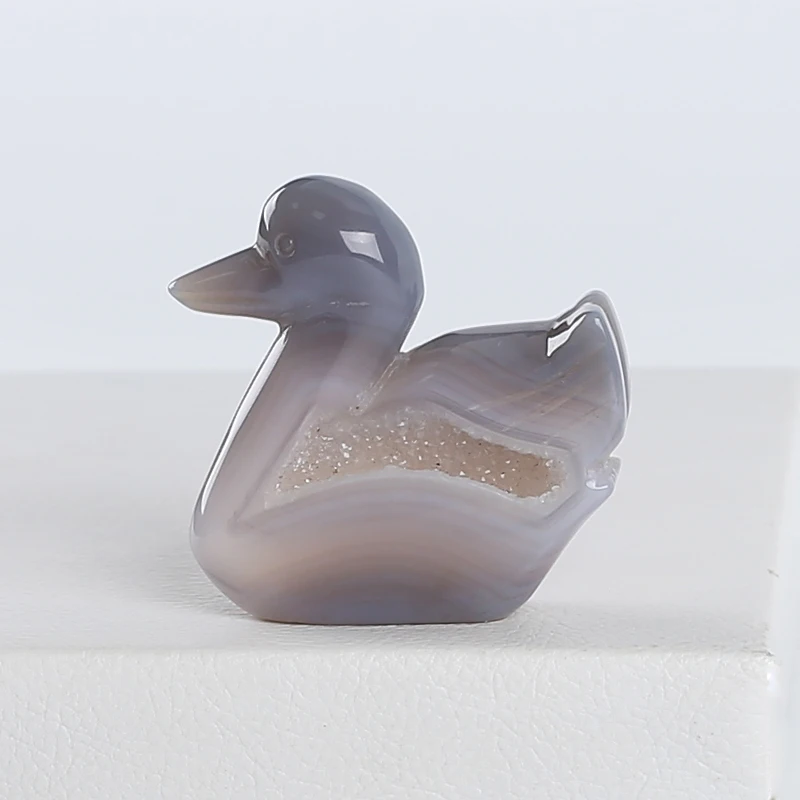 Animal Ornament Natural Stone Blue Lace Agate Carved Swan For Decoration Gemstones Jewelry Pendant Free Drilling 53x56x16mm 59g