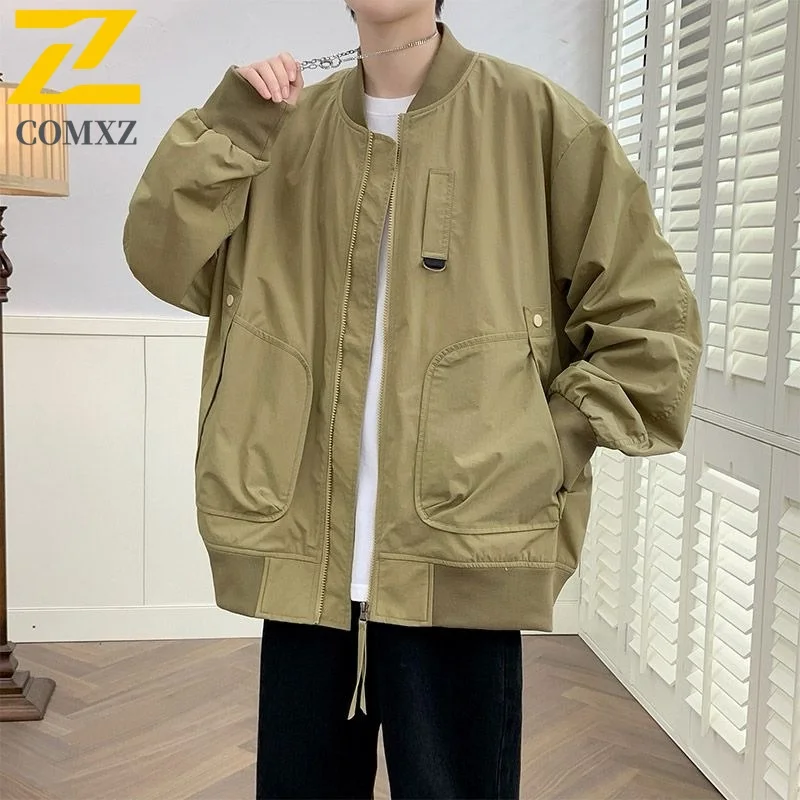 

COMXZ Мужская бейсбольная куртка Повседневный бейсбольный воротник Легкое пальто в американском стиле Модное ветрозащитное осеннее пальто в уличном стиле