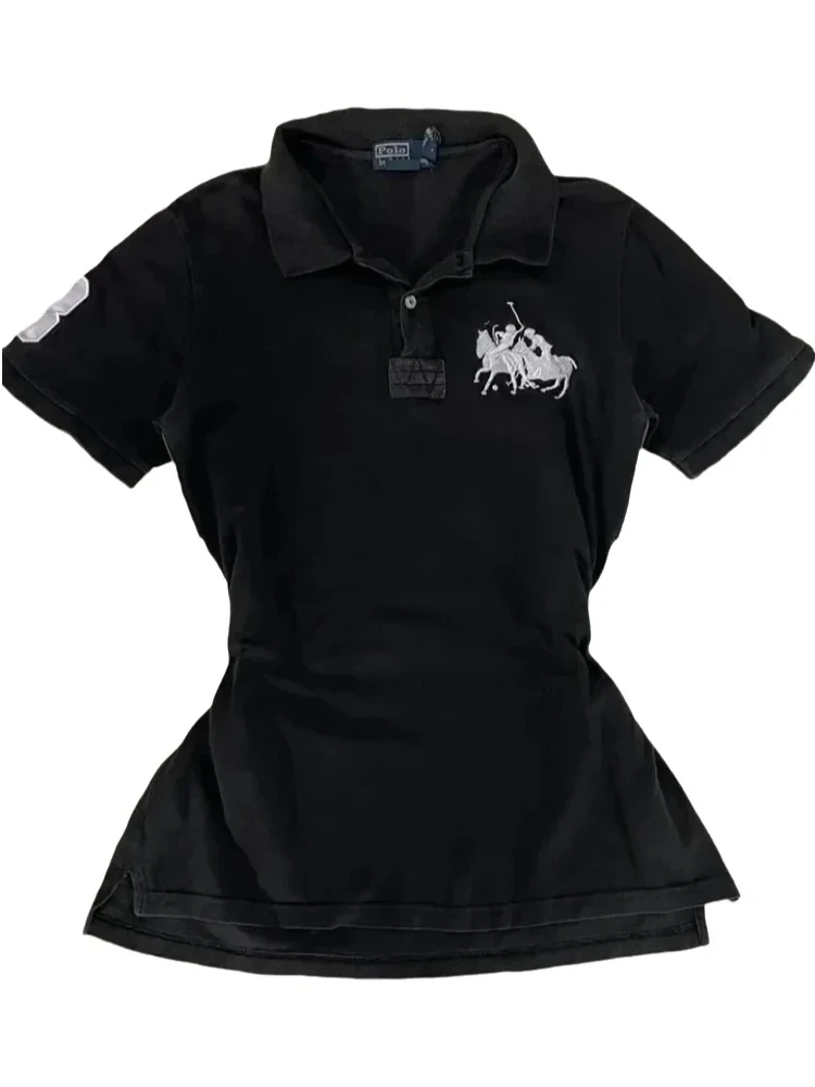 Polo à la mode pour femmes T-shirt à revers pour femmes manches courtes 2025 nouvel été gothique broderie décontracté mince femmes T-shirt