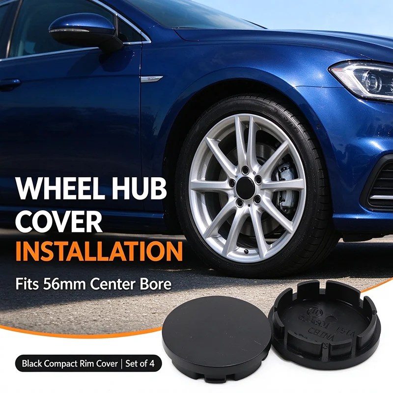 4PCS 56mm/2.17in Car Wheel Center Cap ABS Plastic Black Car Rims Alloy Wheel Center Hub Centre Cap Universal Car Accessories