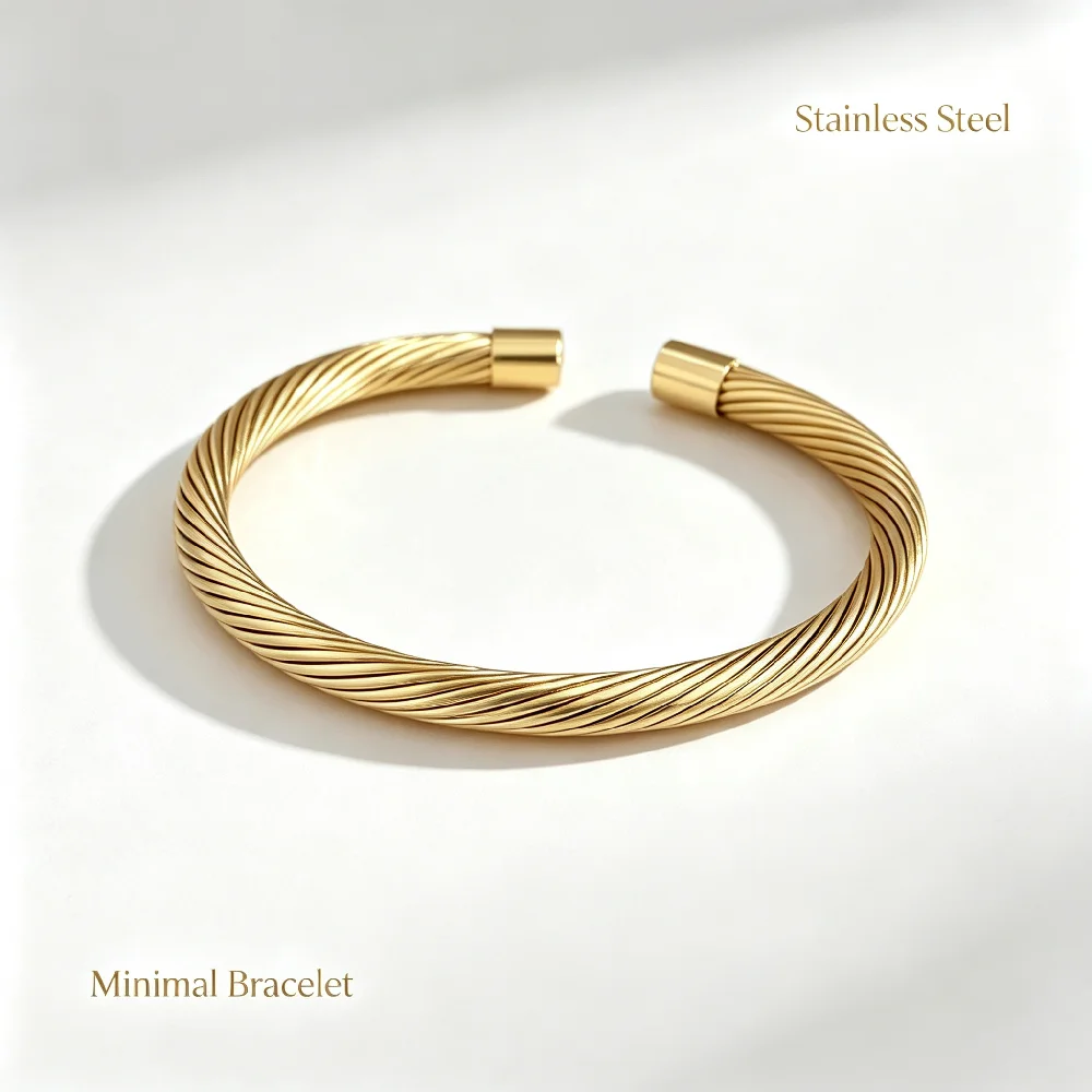Greatera Marke Damen Herren Edelstahl Spiral-Armreif Minimalistischer Goldfarbener Manschetten-Armreif Party Klassischer Wasserfester Schmuck – Detail 2