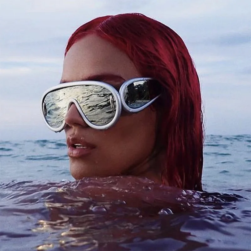 Einteilige Punk Sonnenbrille Frauen Männer übergroße futuristische große Rahmen Brille Sonnenbrille Hip Hop Spiegel Pilot Schild Brille – Detail 2