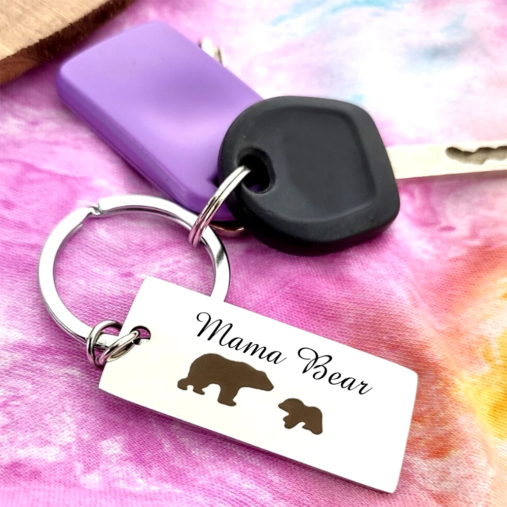 Mother Bear And Bear Kids Keychain, Personalized Fashion And Simple, Custom Content Keychain, Gift For Friends