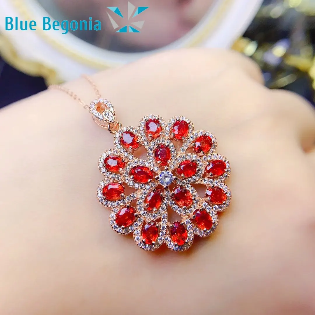 Luxury Red Sapphire Necklace Pendant 925 Sterling Silver Jewelry for Women Anniversary Gift  3*4mm Genuine Gemstone