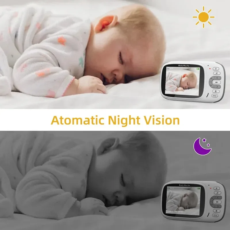 3.2 Inch Video Baby Monitor With Digital Zoom Surveillance Camera Pan Tilt Night Vision 2-Way Audio Talk Temperature Monitoring