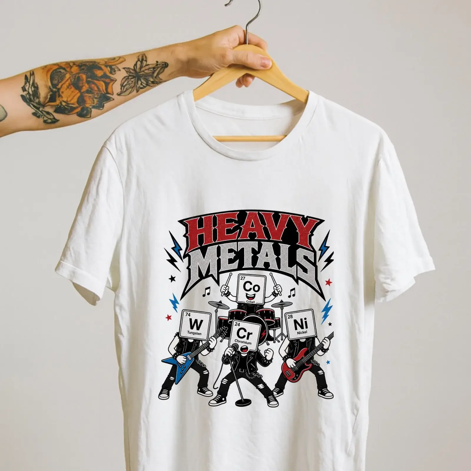 Heavy Metals Chemistry Rock Band T Shirt Funny Science Periodic Table For Teacher Chemist Metal Music Lover vintage Washed