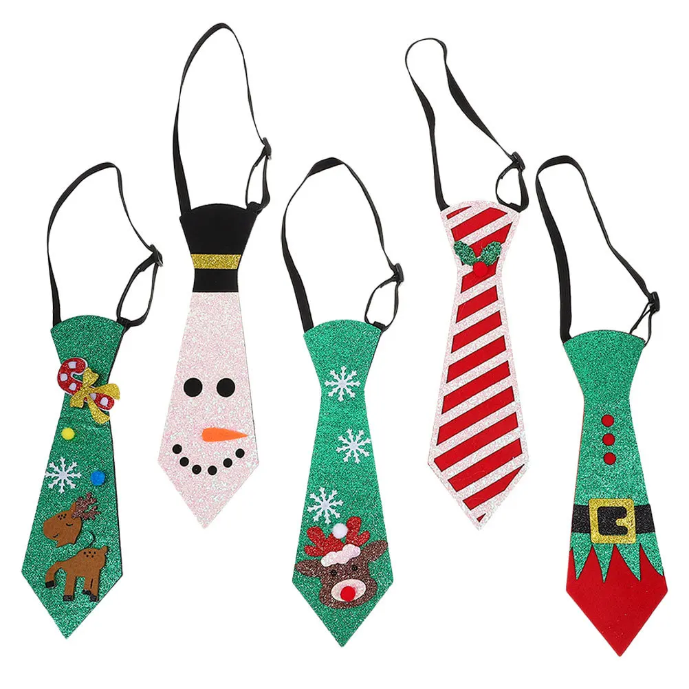 

5Pcs Christmas Ties Red Snowman Reindeer Tree Patterns Holiday Party Neckties Festive Stylish Novelty Ties for