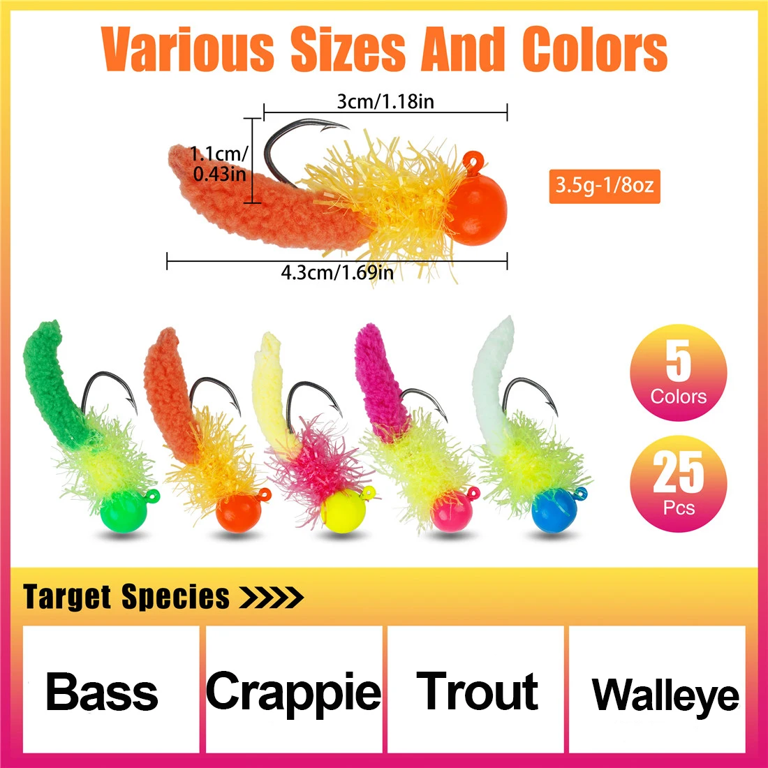 15/30/50Pcs Jig head Hook 3.5g Feather slab tail crappie jig Bass lure Marabou Crappie Jig Fly Fishing Weighted fishing hooks