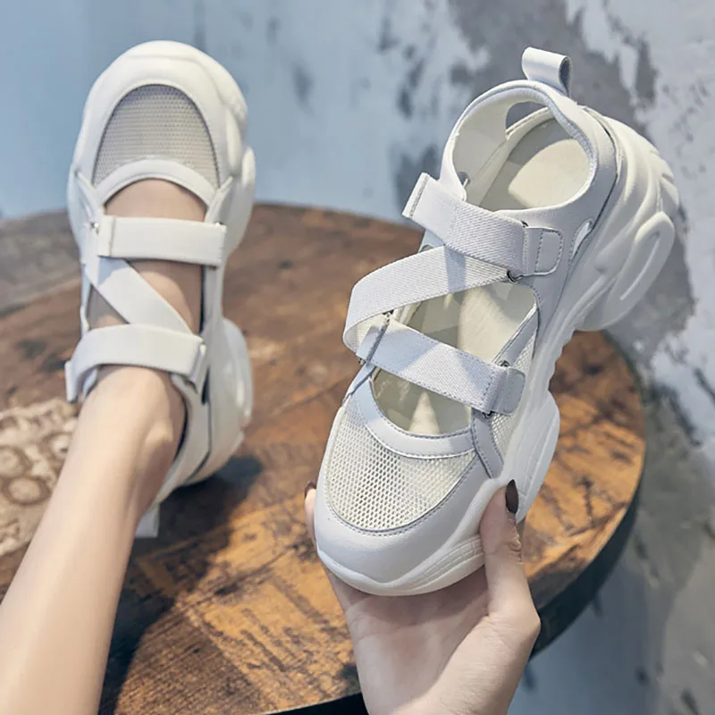 XMWRLW Leather Women Summer Sandals Shoes Thick Sole Female Summer Sandals Casual Women Shoes Rubber Sole Non Slip Woman Sandal