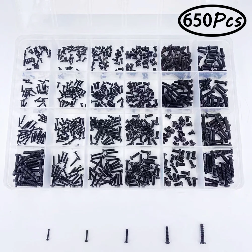 

650pcs Cross Recessed Round Pan Head Machine Screws Set M1.4 M1.7 M2 M2.5 M3 Mini Screw laptop computer screw Phillips Screw Kit