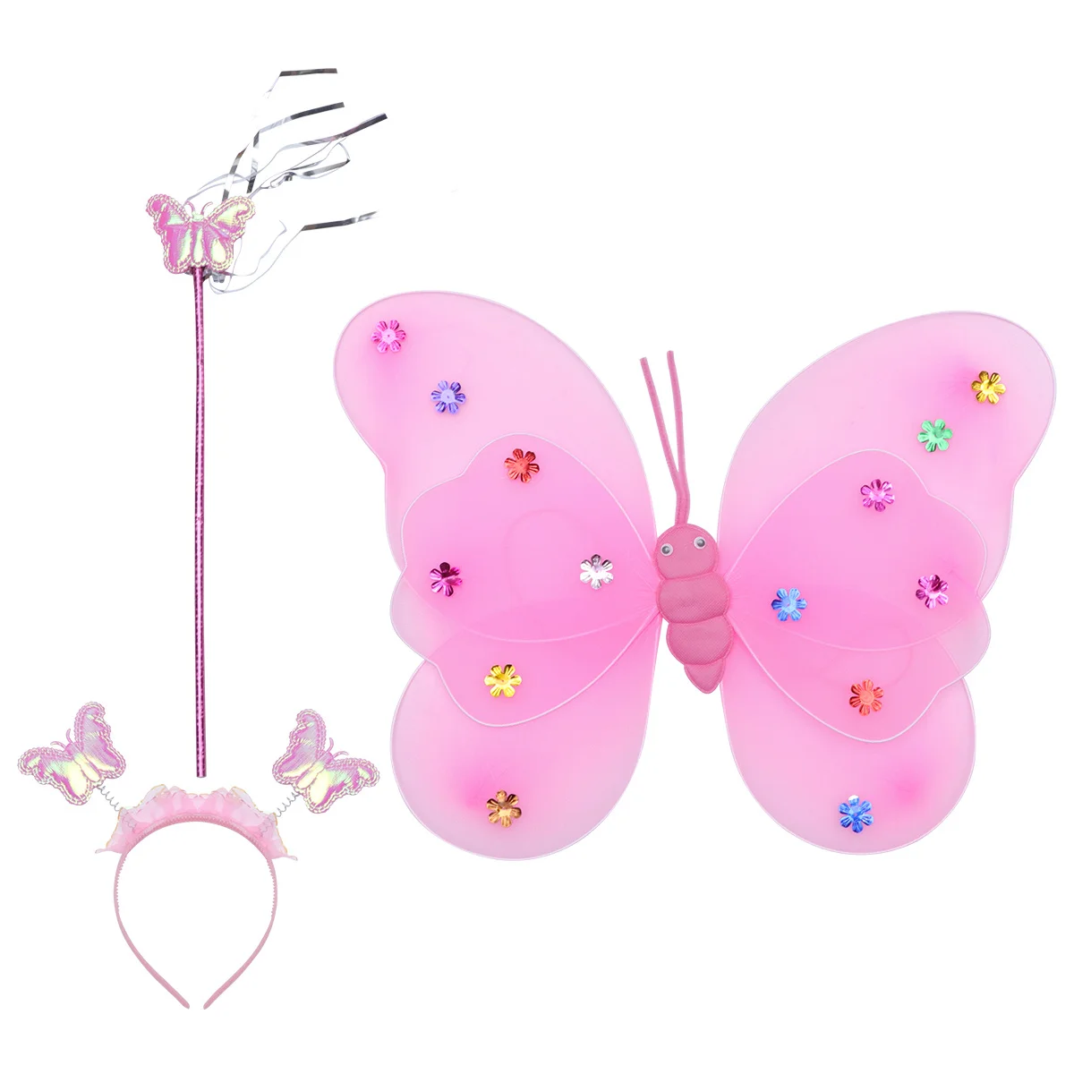 

3Pcs Double Layer Butterfly Wings Headband Wand Cosplay Costume Props for Girls Kids Party Fairy Wings for Girls