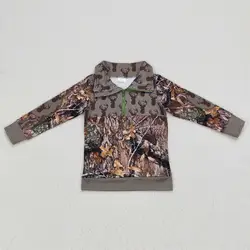 Toddler Camo Reindeer Clothes Long Sleeve Shirt Wholesale Baby Boy Tee Lapel Top Christmas Children Zipper Clothing