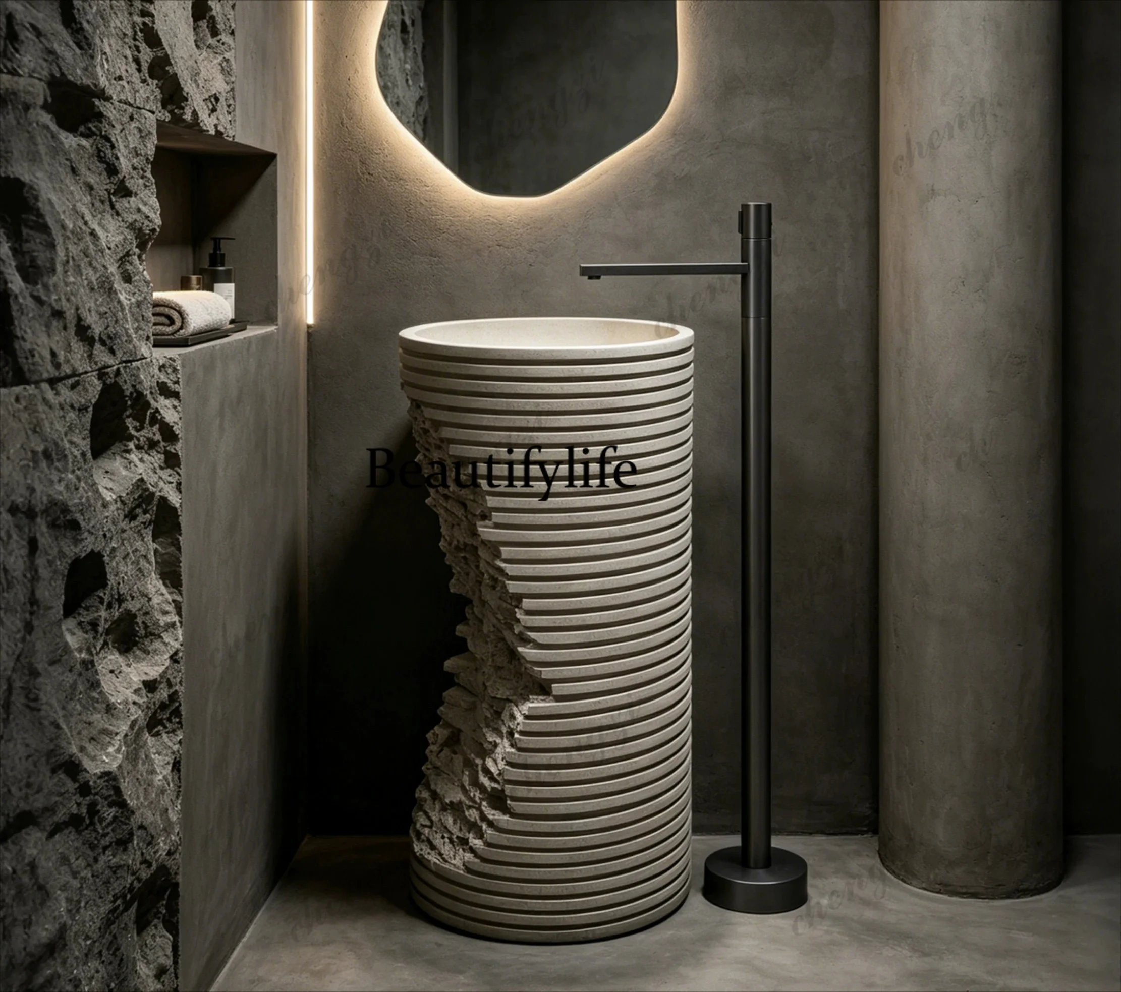 Integrated wash basin Floor-to-ceiling column basin, home small apartment hotel B & B creativity