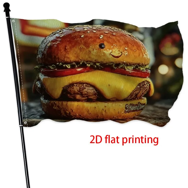 Funny Smiling Burger Garden Flag Durable Outdoor Polyester BBQ Themed House Decor