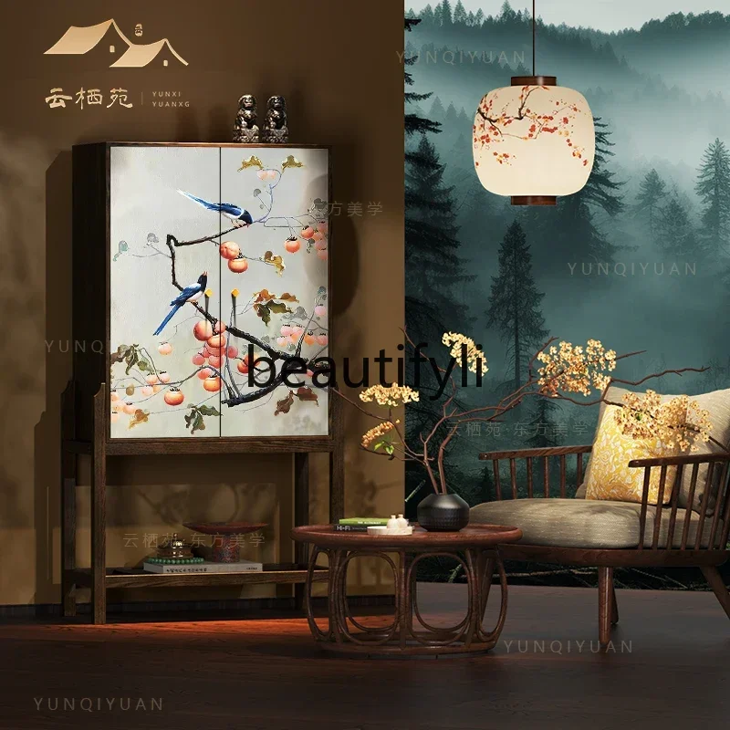 

A15 Solid wood entrance cabinet, facing the door, living room aesthetics, flower and bird dining side cabinet, bedroom locker