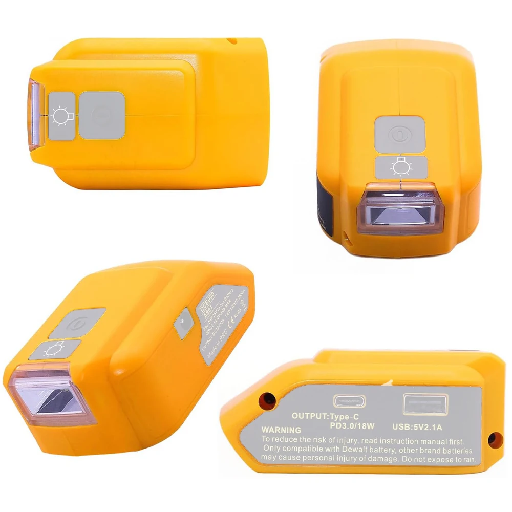 DCB090 Power Source Charger Converter Battery Adapter For Dewal 18V  Lithium Battery With USB Type C DC 12V LED Work Light