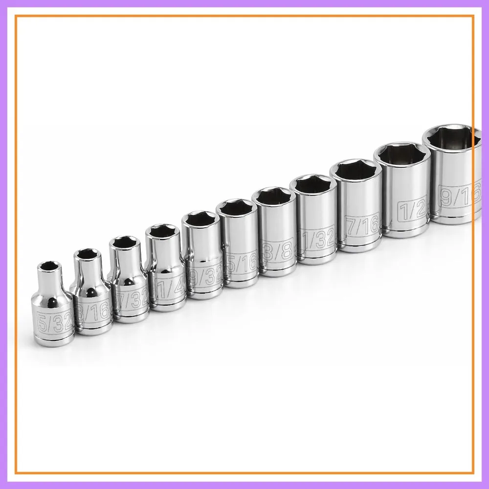 

11 Piece 1/4-Inch Drive SAE Socket Set, 5/32 to 9/16 Inch, 6-Point, Chrome Vanadium Steel, Z-Drive Design