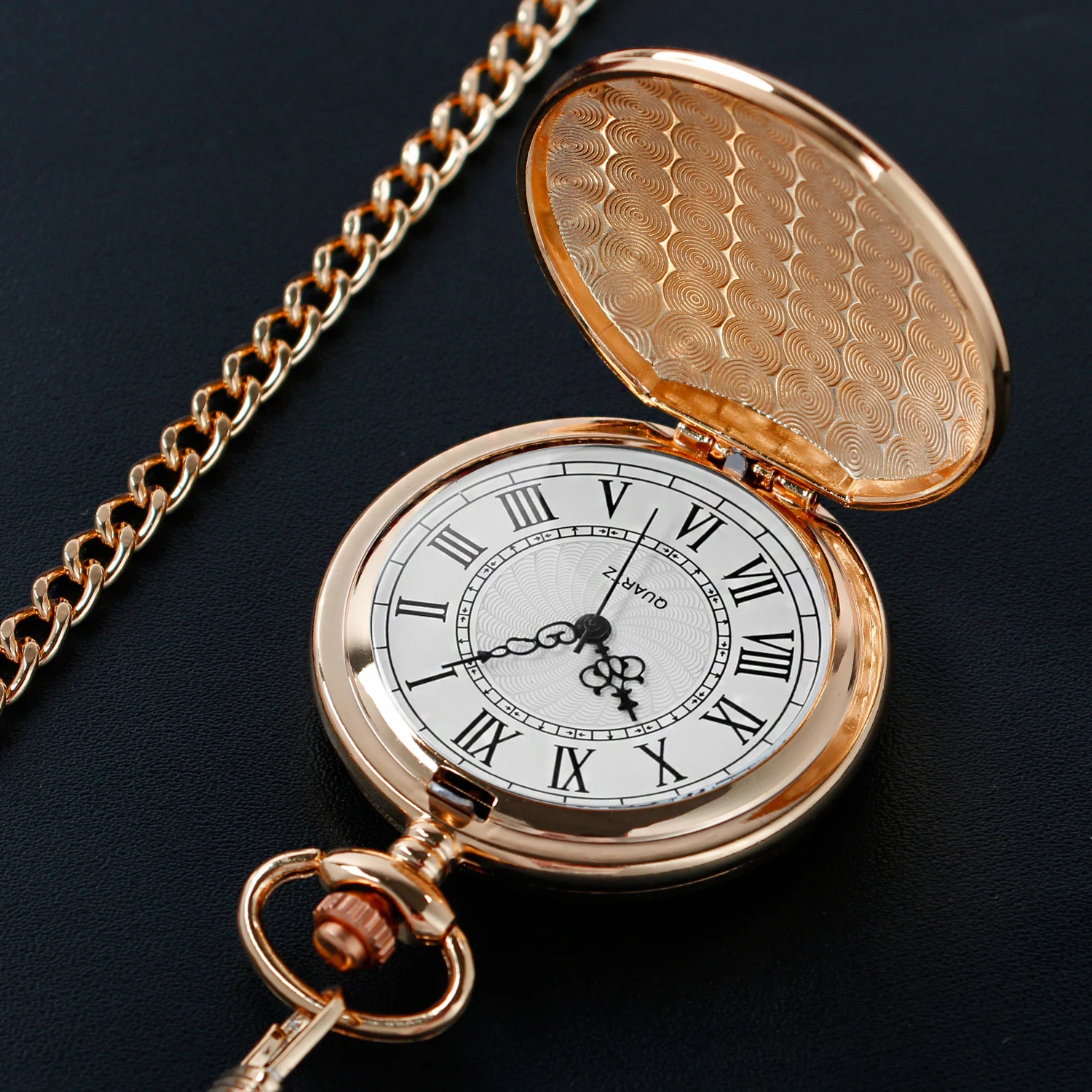 Luxury Rose Gold Pendant with Two Reflective Cases Quartz Pocket Watch Roman Digital Vintage Watch Men's and Women's Souvenir