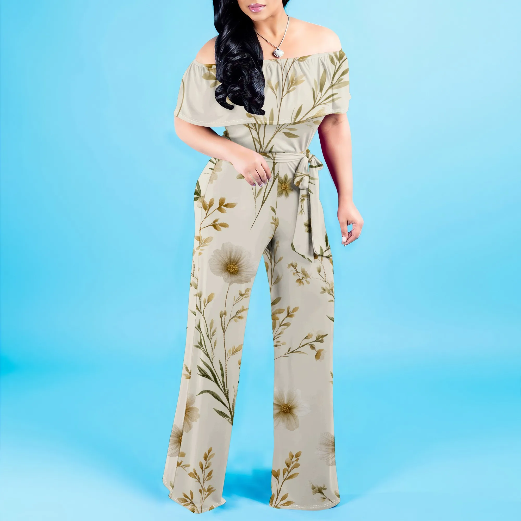 Striped Patchwork Off Shoulder Jumpsuit Women Multicolor Wide Leg Summer Streetwear Romper