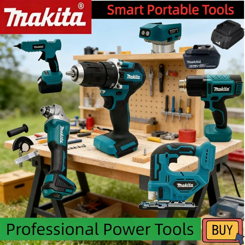 マキタコードレスブラシレスツールコンボ：グラインダー、グリースガン、チェーンソー、インフレータ、シリコンガン＆カッティングツールセット-18v-20v