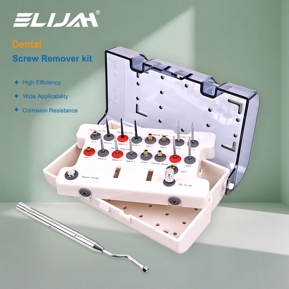 

ELIJAH Dental Implant Abutment Needle And Screw Extractor 19pcs Drivers Surgical Claw Remover Reverse Drill Guide Set
