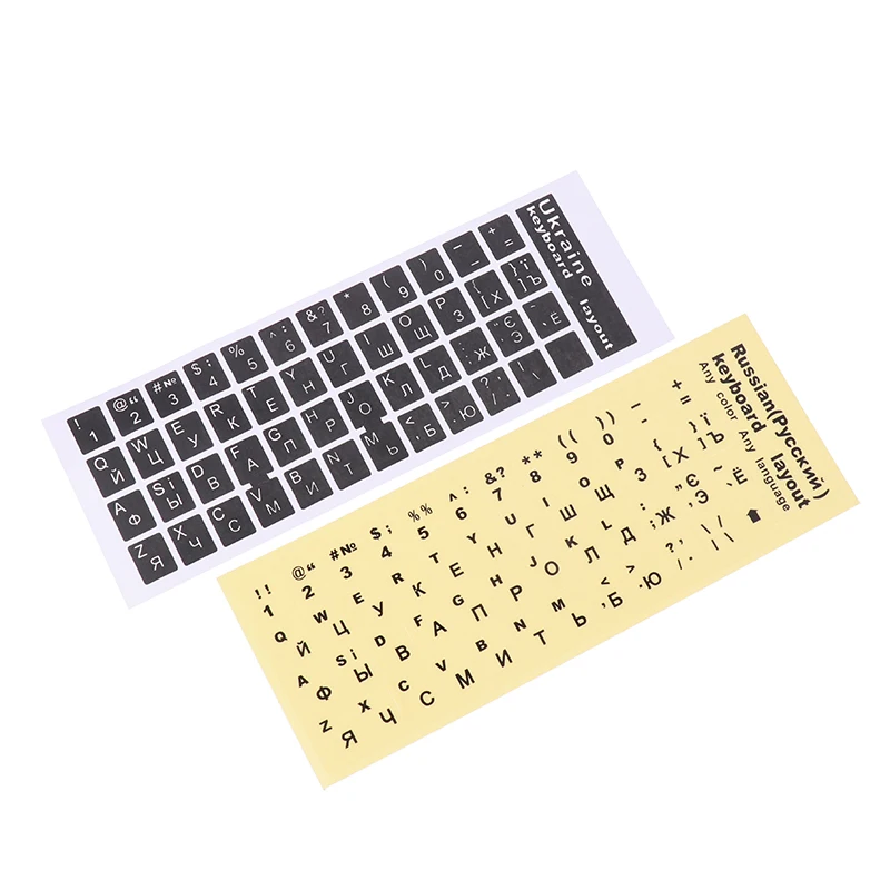 Pegatina para teclado ucraniano en idioma ucraniano, fondo negro/transparente, letras blancas/azules y rojas para accesorios universales para PC y portátil