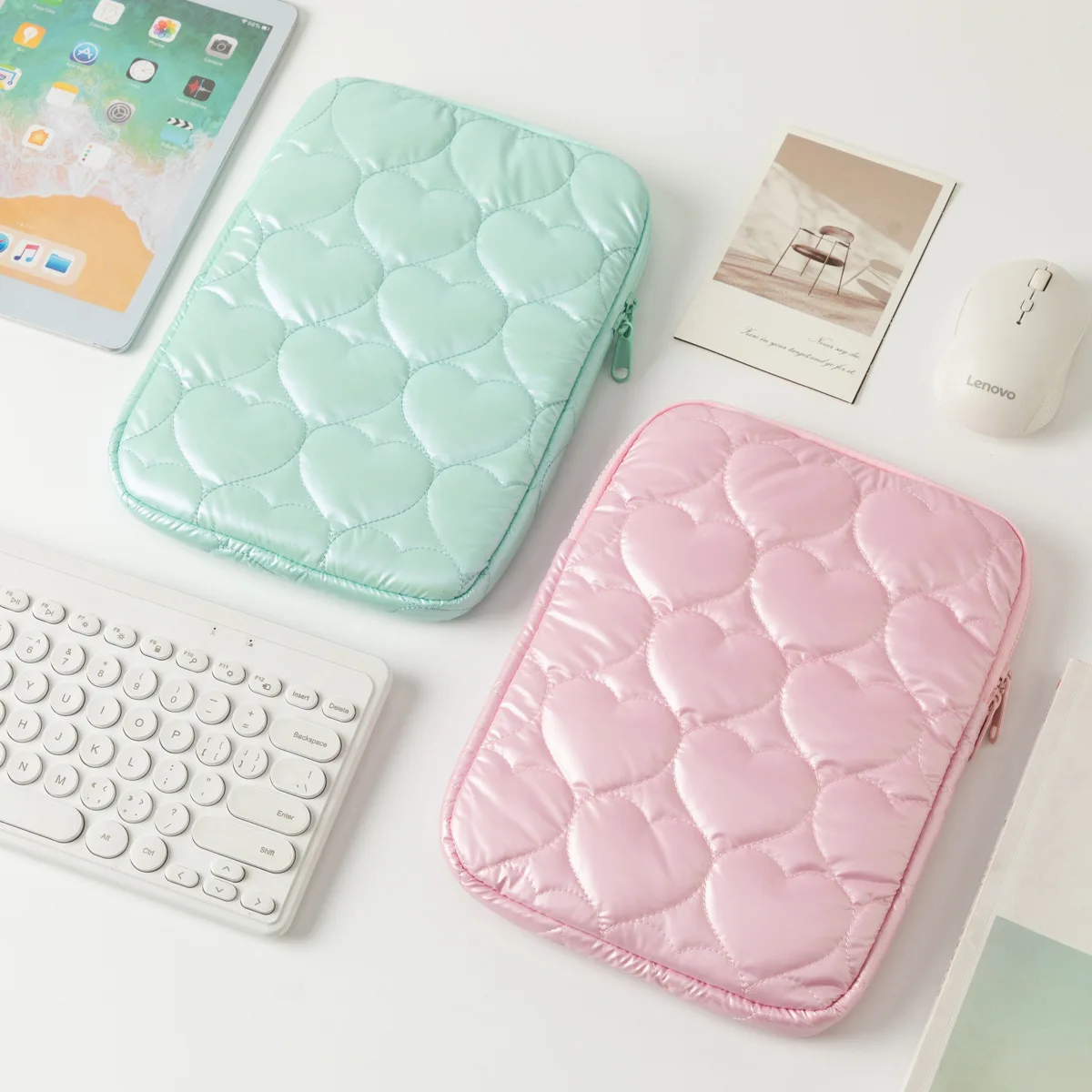 Heart Pattern Padded Laptop Sleeve, Multi Color Macaron Protective Case for iPad 11 Inch 15 Inch Laptop Tablet Supplies