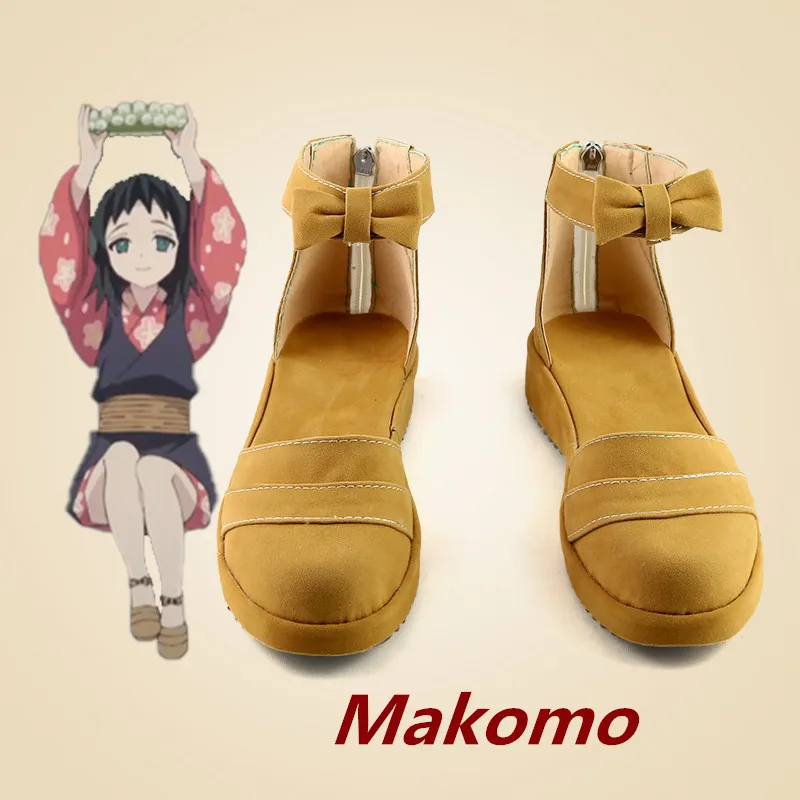 

Demon Slayer Kimetsu no Yaiba Makomo Косплей Светло-коричневые туфли ручной работы из искусственной кожи
