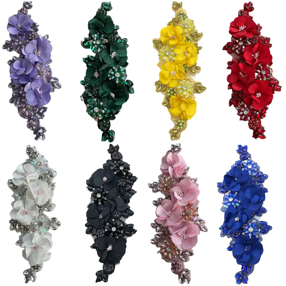 

1 шт., стразы, бисер, 3D цветочные тканевые нашивки, хрустальная аппликация, материал для шитья одежды, сделай сам, блестящий вечерний костюм ручной работы