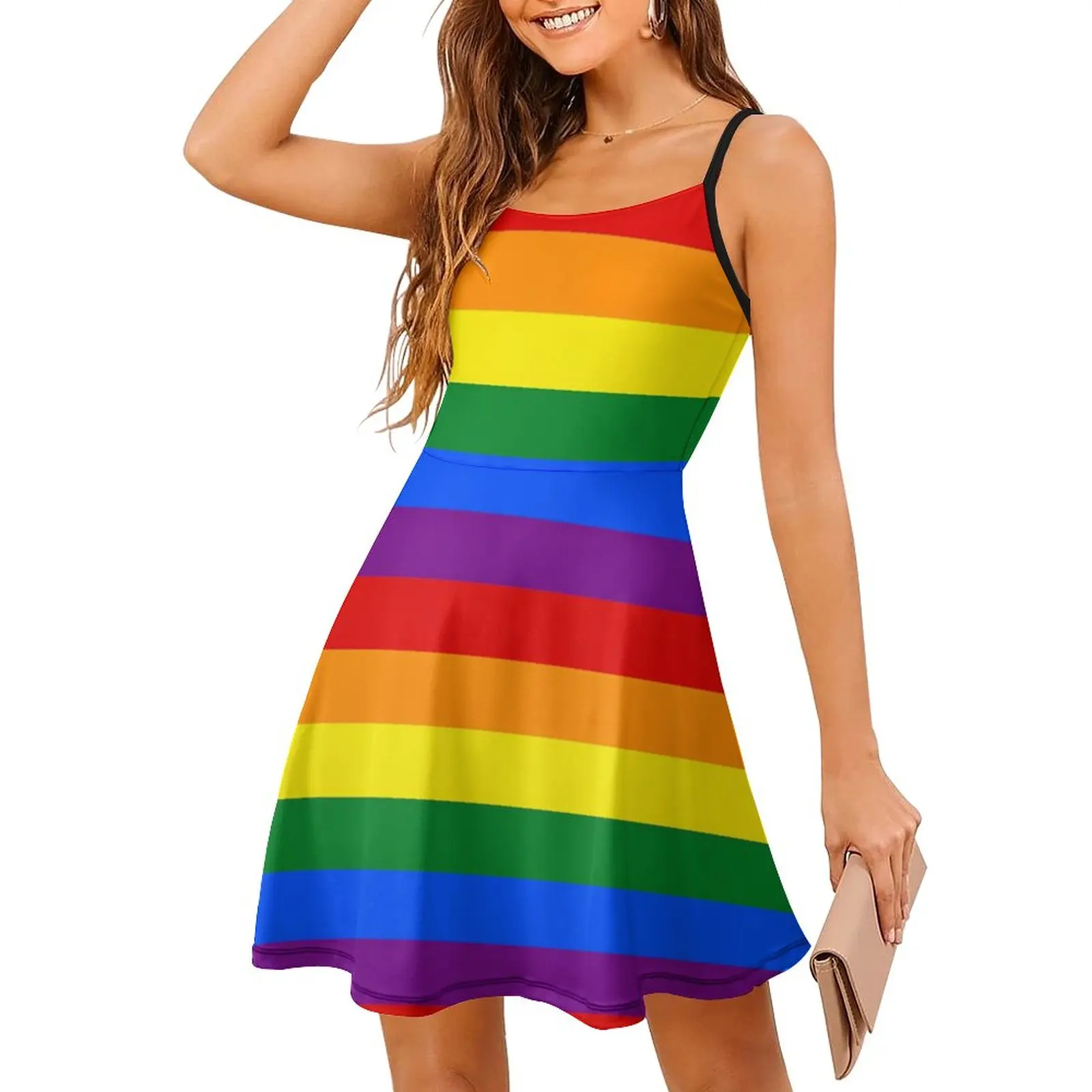 Sexy Gay Pride Rainbow Flag Women's Sling Dress Humor Graphic  Vacations Woman's Clothing Suspender Dress Graphic Cool