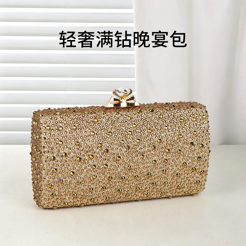 New gold glitter full diamond dinner bag fashion temperament women's clutch bag chain small square bag