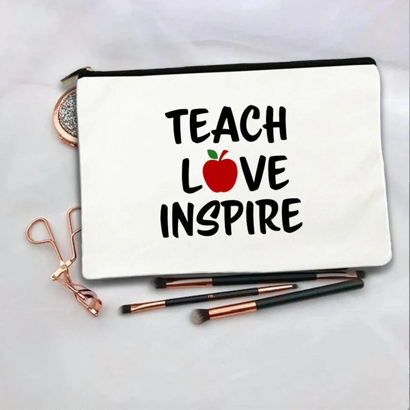 Teacher Change The World Print Cosmetic Bag Zipper Pouch  Women Neceser Makeup Bags White Travel Toiletry Organizer Teacher Gift