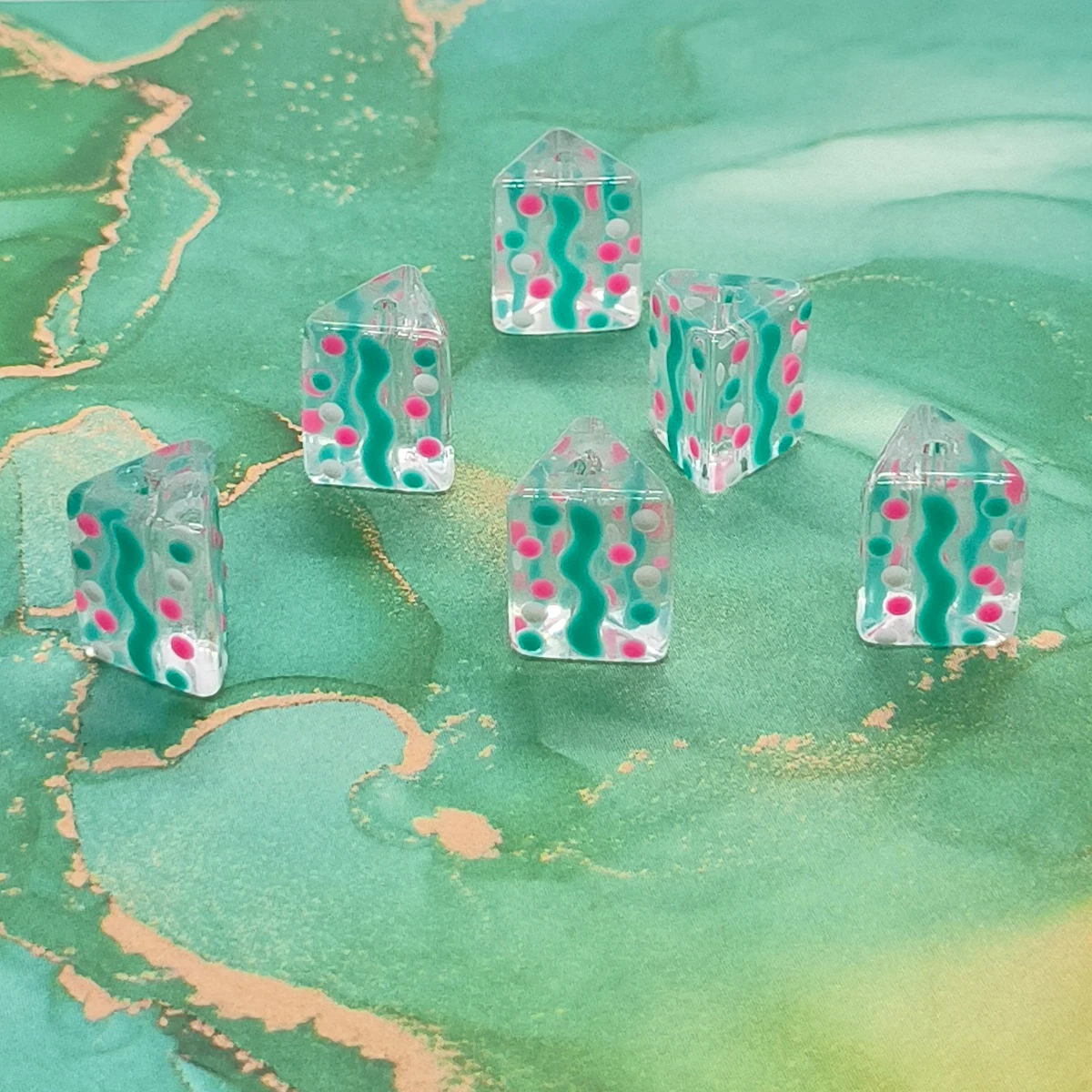 Mint Green Wave Glass Beads 12mm Triangular Transparent Charms 4pcs 8pcs for DIY Jewelry Making Bracelet Necklace Gift
