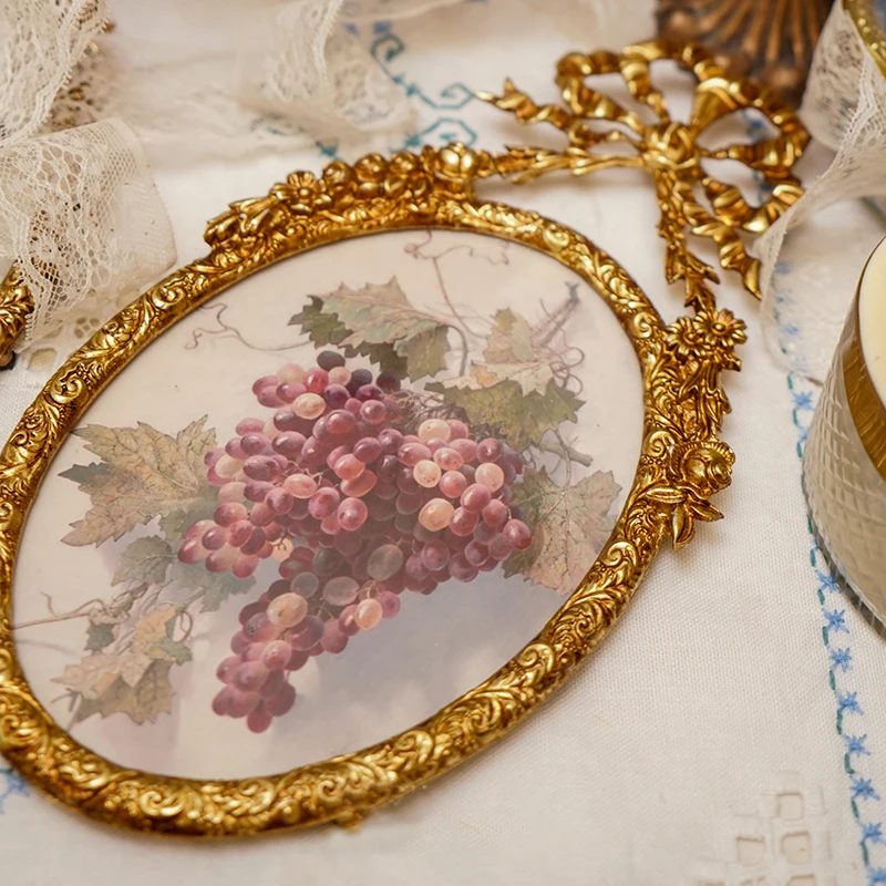 European Metal Mirror Wall Mounted Gold Embossed Photo Frame Wall Decoration Hanging Mirror Rose Decorative Painting Room Decor